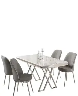 Dining Table & Chairs Set (5 Pieces) Vals - White, Chrome, Grey