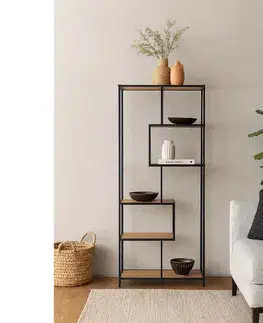 Kovový regál LOFTY GRID Asym Oak, 185 x 77 cm