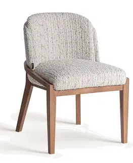 Estila Luxusní art deco čalouněná bílá texturovaná jídelní židle Janies z masivního dřeva v hnědé barvě 83 cm