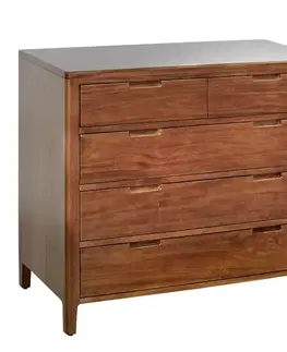 Estila Luxusní masivní mahagonová komoda Liberia s pěti šuplíky s minimalistickými úchyty v hnědé barvě 110 cm