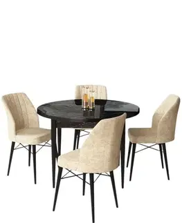Dining Table & Chairs Set (5 Pieces) Rox - Black Marble, Cream