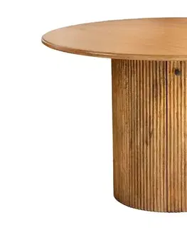 Estila Art deco kulatý jídelní stůl Celestia z mangového dřeva v hnědé barvě s drážkovanou nohou a úložným prostorem 120 cm