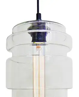 Bezbarvá skleněná závěsná lampa + žárovka E27 60W Decorado