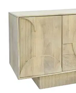 Estila Moderní art deco světlý hnědý příborník Sonia z běleného mangového dřeva se čtyřmi dvířky s geometrickým reliéfem 170 cm