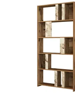 Knihovna Lima - Walnut, White Marble