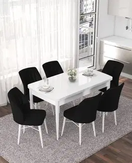 Extendable Dining Table & Chairs Set (7 Pieces) Nef - White, Black