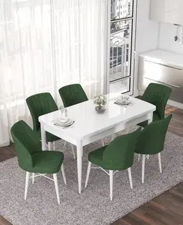 Extendable Dining Table & Chairs Set (7 Pieces) Nef - White, Khaki