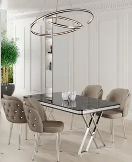Dining Table & Chairs Set (5 Pieces) Rigel - Black Marble, Chrome, Cappuccino