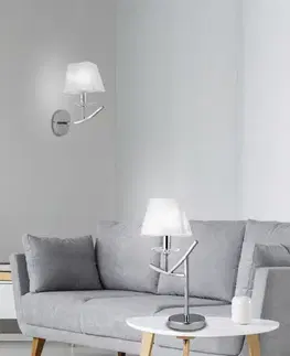 Chromová nástěnná lampa / bílé organzové stínidlo 40W E14 Valencia