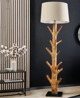 Estila Etno stylová stojací lampa Nature s hnědou masivní podstavou a bílým stínítkem 175cm