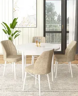 Dining Table & Chairs Set (5 Pieces) Rox - White, Cream