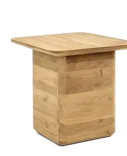 Estila Luxusní moderní čtvercový příruční stolek Riga s hranatou nohou se zaoblenými rohy ze světlého hnědého teakového dřeva 46 cm