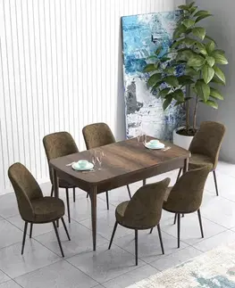 Extendable Dining Table & Chairs Set (7 Pieces) Han - Baroque, Brown