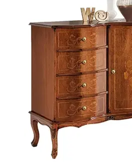 Estila Luxusní rustikální příborník Clasica z masivního dřeva se čtyřmi šuplíky a dvířky s ornamentálním zdobením 90cm