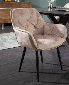 Estila Retro designová béžová čalouněná jídelní židle Milano s područkami 84cm
