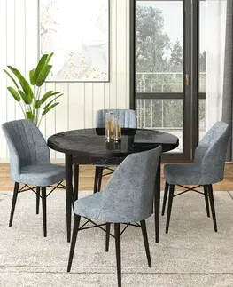 Dining Table & Chairs Set (5 Pieces) Rox - Black Marble, Grey