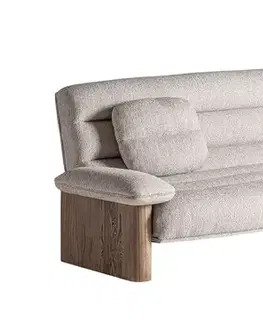 Estila Luxusní art deco obdélníková třímístná sedačka Jacque s béžovým potahem s válcovým prošíváním a dubovým hnědým rámem 235 cm