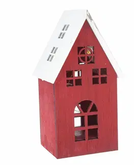 Vánoční dřevěná LED dekorace Light house červená, 11,7 x 21,2 x 9,7 cm