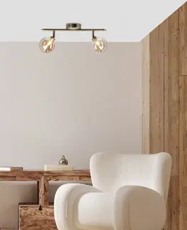 Stropní lampa Rodia s patinou, 2x40W, G9, jantarové stínidlo