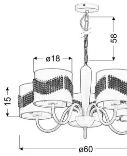 Závěsná lampa bílá s korálkovým lustrem 5xE27 Antonio