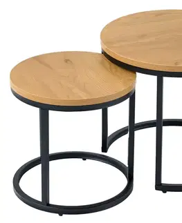 Estila Set dvou designových kulatých konferenčních stolků Nadjá v industriálním stylu z kovu a dřeva