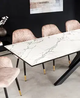 Estila Rozkládací obdélníkový jídelní stůl Ceramia s bílou deskou s designem mramoru as černýma zkříženýma nohama 180 cm