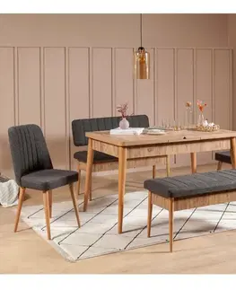 Jídelní set s rozkládacím stolem a lavicemi, len