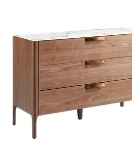 Estila Luxusní moderní komoda Forma Moderna z hnědého ořechového dřeva s vrchní deskou s designem kalkatského mramoru 120 cm