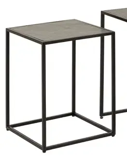 Estila Designová sada dvou čtvercových konferenčních stolků Tenebra v tmavě šedé barvě s mramorovým vzorem a černou podstavou 58 cm