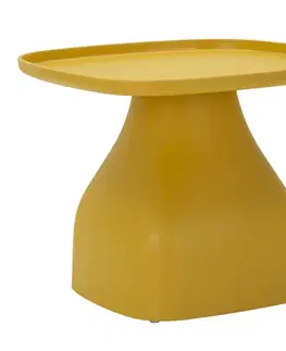 Estila Designový zaoblený čtvercový pastelově žlutý příruční stolek Avanguardio s keramickým vzhledem 48 cm