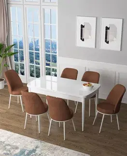 Extendable Dining Table & Chairs Set (7 Pieces) Zen - White, Tile Red