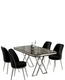 Dining Table & Chairs Set (5 Pieces) Vals - Black Marble, Chrome, Black