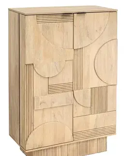 Estila Luxusní art deco masivní dvoudveřová obdélníková barová skříňka Sonia v hnědé barvě s geometrickým reliéfním vzorem 141 cm