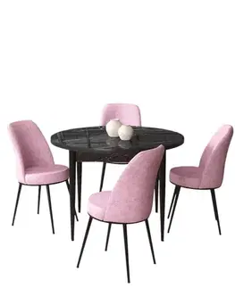Dining Table & Chairs Set (5 Pieces) Tor - Black Marble, Pink