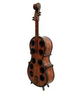 Estila Designová masivní vinotéka Barley ve tvaru violoncella v hnědé barvě s černými detaily s patinovaným efektem 135 cm