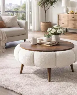 Odkládací čalouněný stolek Daisy 60 White Walnut