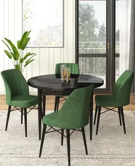 Dining Table & Chairs Set (5 Pieces) Rox - Black Marble, Khaki