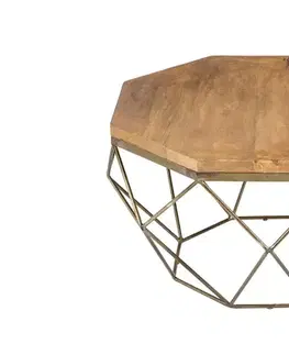 Estila Art-deco jedinečný konferenční stolek Adamantino s dřevěnou deskou a kovovou konstrukcí ve tvaru diamantu 69cm