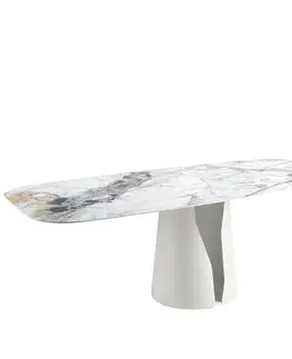 Estila Luxusní moderní bílý jídelní stůl Forma Moderna s obdélníkovou mramorovou deskou a designovou nohou 240 cm