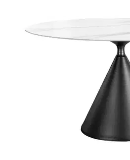 Estila Designový moderní kulatý jídelní stůl Eskarina s bílou mramorovou deskou z keramiky a černou geometrickou nohou 135 cm