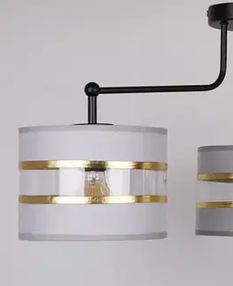 Stropní lampa černá 3xE27 stínidlo bílá + zlatá Andy