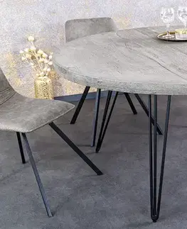 Estila Industriální kulatý jídelní stůl Moonlight s vrchní deskou z mangového masivu ve světlém šedém zpracování 120 cm