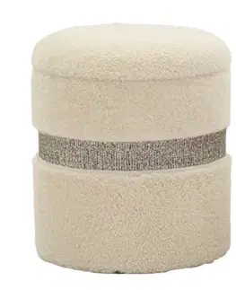 Estila Moderní set kulatých čalouněných krémových taburetek Mendy s úložným prostorem s šedým pasem 47 cm