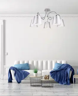 Chromová stropní lampa 5x40W s látkovým stínidlem Luk