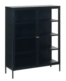 Estila Vitrína Soeren, černý kov/sklo, 140 cm