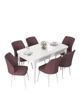 Extendable Dining Table & Chairs Set (7 Pieces) Nef - White, Dusty Rose