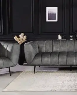 Estila Moderní sametová sedačka Vermont v tmavě šedé barvě na černých nožičkách s prošíváním 225cm