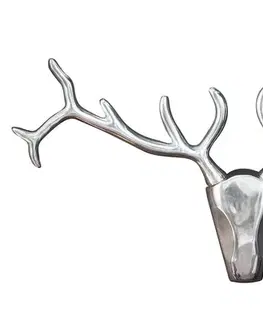 Estila Glamour stylová nástěnná stříbrná chromová dekorace Deerhead s hlavou jelena a rozvětvenými parohy 90 cm