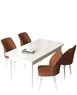 Dining Table & Chairs Set (5 Pieces) Arp - White, Tile Red