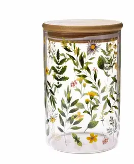 Skleněná dóza s bambusovým víčkem Luční květy, 840 ml, L